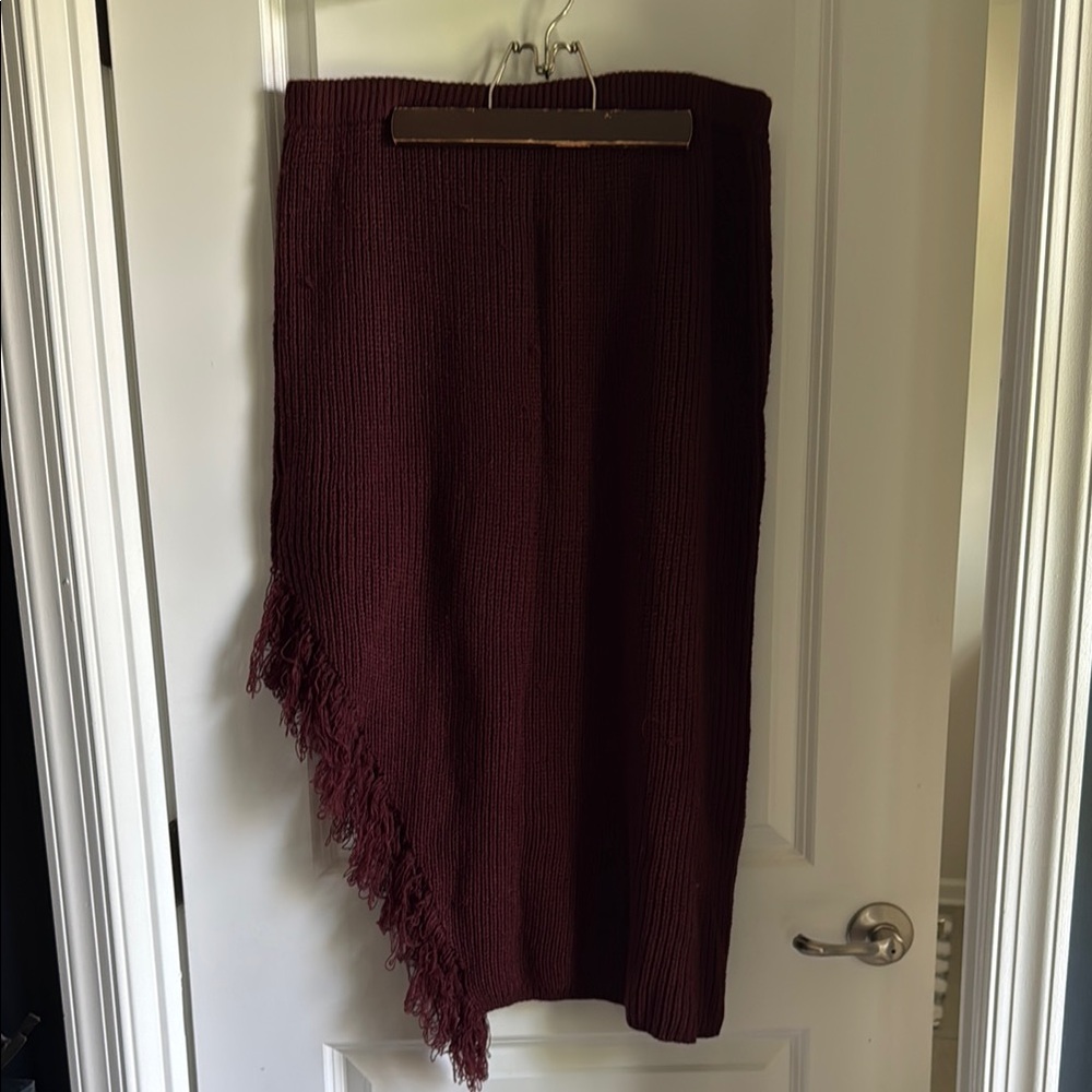 SHEIN Brown Asymmetrical Ruffled Midi Knit Skirt